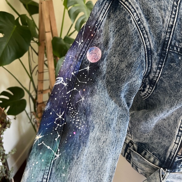 Galaxy Hand Painted Vintage Retro Denim Jean Jacket S/M - Picture 6 of 13